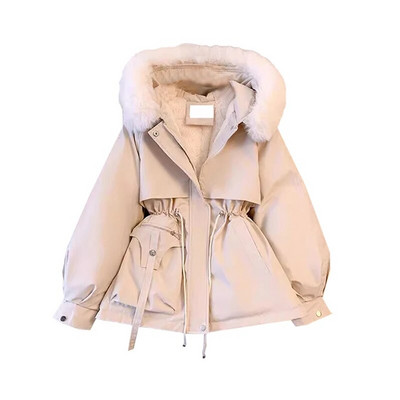 Sieviešu rudens ziemas kabatas kausāls mētelis ar rāvējslēdzēju ar kapuci Parkas kokvilnas polsterēta jaka Sieviešu flīsa silta, garām piedurknēm jostasvieta, kokvilnas mētelis