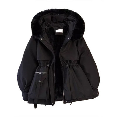 Sieviešu rudens ziemas kabatas kausāls mētelis ar rāvējslēdzēju ar kapuci Parkas kokvilnas polsterēta jaka Sieviešu flīsa silta, garām piedurknēm jostasvieta, kokvilnas mētelis