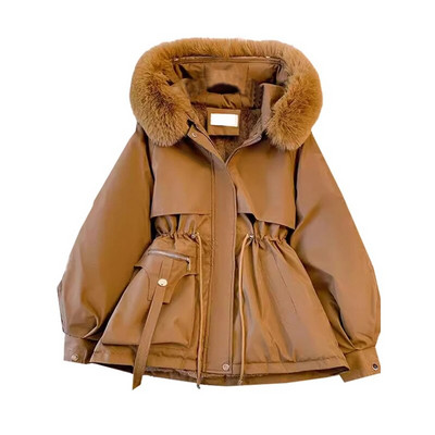 Sieviešu rudens ziemas kabatas kausāls mētelis ar rāvējslēdzēju ar kapuci Parkas kokvilnas polsterēta jaka Sieviešu flīsa silta, garām piedurknēm jostasvieta, kokvilnas mētelis