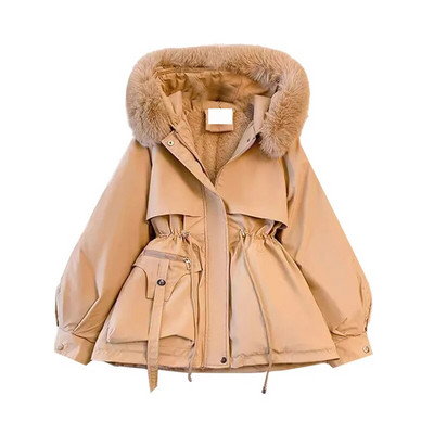 Sieviešu rudens ziemas kabatas kausāls mētelis ar rāvējslēdzēju ar kapuci Parkas kokvilnas polsterēta jaka Sieviešu flīsa silta, garām piedurknēm jostasvieta, kokvilnas mētelis