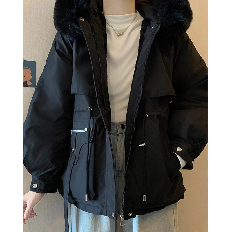 Sieviešu rudens ziemas kabatas kausāls mētelis ar rāvējslēdzēju ar kapuci Parkas kokvilnas polsterēta jaka Sieviešu flīsa silta, garām piedurknēm jostasvieta, kokvilnas mētelis