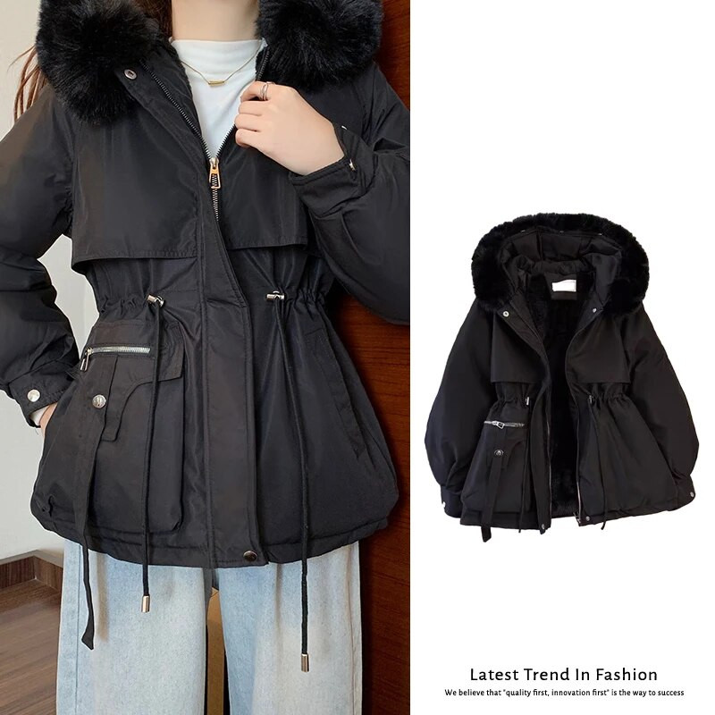 Sieviešu rudens ziemas kabatas kausāls mētelis ar rāvējslēdzēju ar kapuci Parkas kokvilnas polsterēta jaka Sieviešu flīsa silta, garām piedurknēm jostasvieta, kokvilnas mētelis