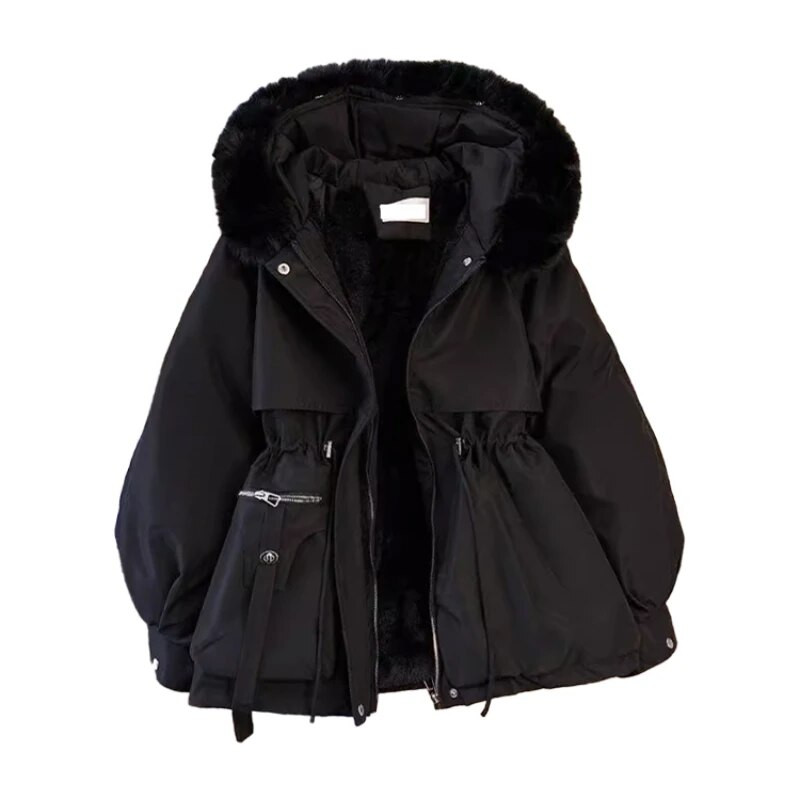 Sieviešu rudens ziemas kabatas kausāls mētelis ar rāvējslēdzēju ar kapuci Parkas kokvilnas polsterēta jaka Sieviešu flīsa silta, garām piedurknēm jostasvieta, kokvilnas mētelis
