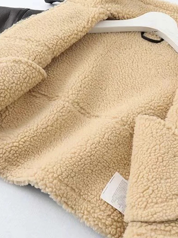 Ailegogo Winter Women Streetwear Mākslīgās jēra ādas kažokādas īsa jaka ar jostu Moto Biker biezs silts aitādas mētelis