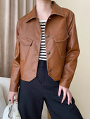 Texture PU Δερμάτινα Cropped Jackets για γυναίκες Άνοιξη φθινόπωρο 2023 Trend Simple Single Breasted Leather Jacket