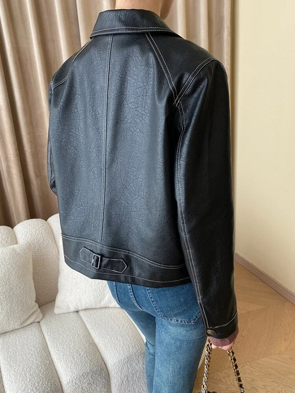 Texture PU Δερμάτινα Cropped Jackets για γυναίκες Άνοιξη φθινόπωρο 2023 Trend Simple Single Breasted Leather Jacket