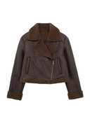 Ailegogo Sieviešu Vintage brīvs, silts, mākslīgais griezējs, īsā jaka Streetwear Sieviešu rāvējslēdzēja mētelis Moto Biker Chic Outwear