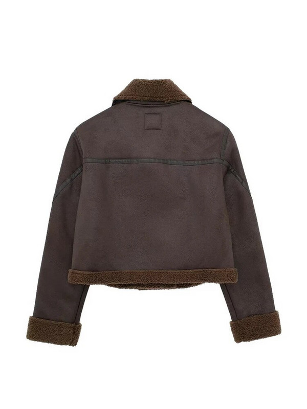 Ailegogo Sieviešu Vintage brīvs, silts, mākslīgais griezējs, īsā jaka Streetwear Sieviešu rāvējslēdzēja mētelis Moto Biker Chic Outwear