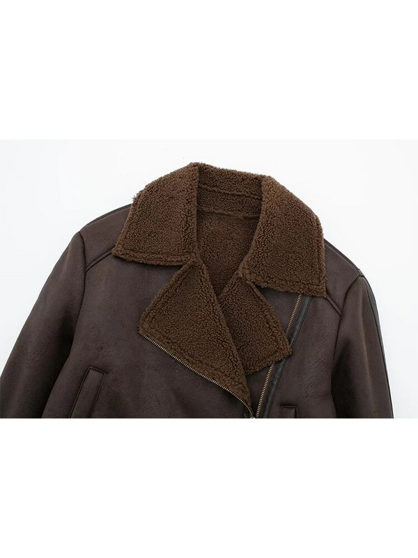 Ailegogo Sieviešu Vintage brīvs, silts, mākslīgais griezējs, īsā jaka Streetwear Sieviešu rāvējslēdzēja mētelis Moto Biker Chic Outwear