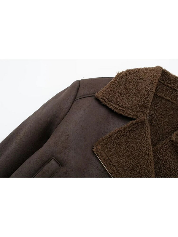 Ailegogo Sieviešu Vintage brīvs, silts, mākslīgais griezējs, īsā jaka Streetwear Sieviešu rāvējslēdzēja mētelis Moto Biker Chic Outwear