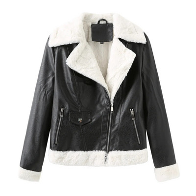 Moteriška žieminė odinė striukė pliušinis pamušalas Šilti moteriški paltai