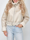 Ailegogo Streetwear Sieviešu brīvs retro mākslīgās ādas cirpšanas kažokādas īsa jaka Vintage sieviešu mētelis ar rāvējslēdzēju jostu