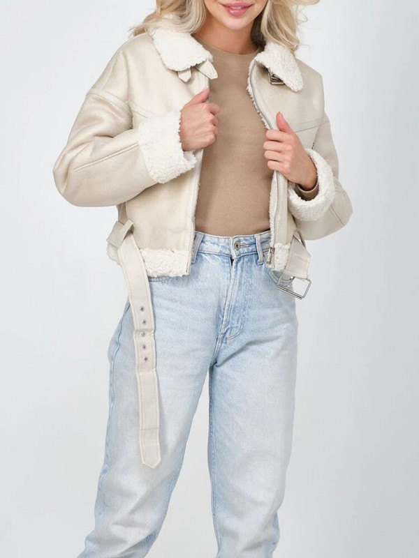 Ailegogo Streetwear Sieviešu brīvs retro mākslīgās ādas cirpšanas kažokādas īsa jaka Vintage sieviešu mētelis ar rāvējslēdzēju jostu