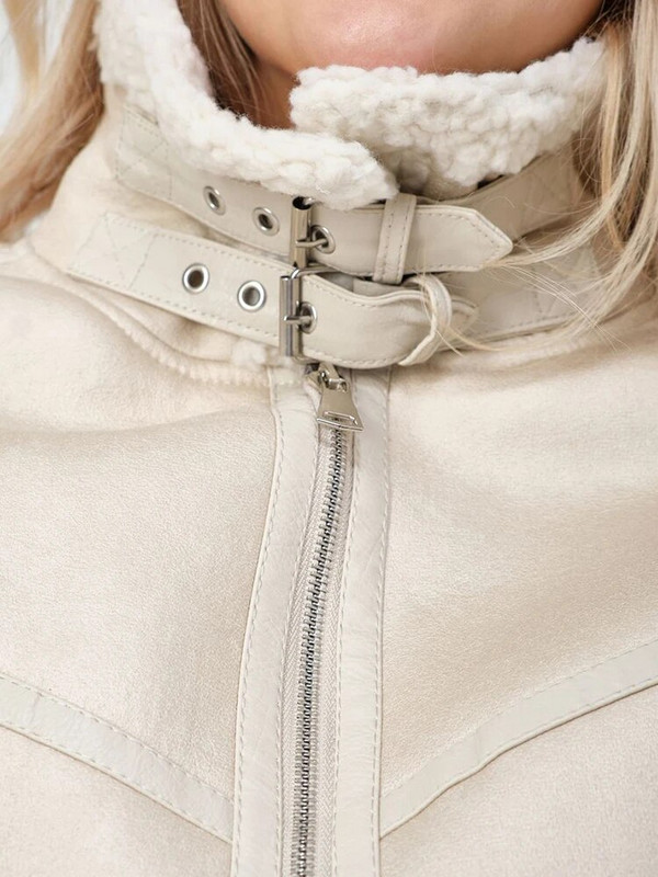 Ailegogo Streetwear Sieviešu brīvs retro mākslīgās ādas cirpšanas kažokādas īsa jaka Vintage sieviešu mētelis ar rāvējslēdzēju jostu