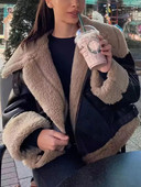 Flīsa ādas īsa jaka sievietēm rudens ziemas moto motociklistu mētelis ar rāvējslēdzēju Sieviešu vintage brīvs, garām piedurknēm silti, biezi virsdrēbju topi