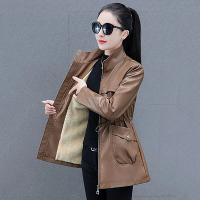 Csúcskategóriás temperamentum bőr női őszi és téli új karcsú és öregedésgátló divatos szabadidő polár melegen tartásra. Kabát Tide