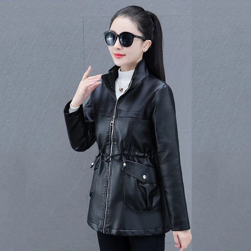 Csúcskategóriás temperamentum bőr női őszi és téli új karcsú és öregedésgátló divatos szabadidő polár melegen tartásra. Kabát Tide