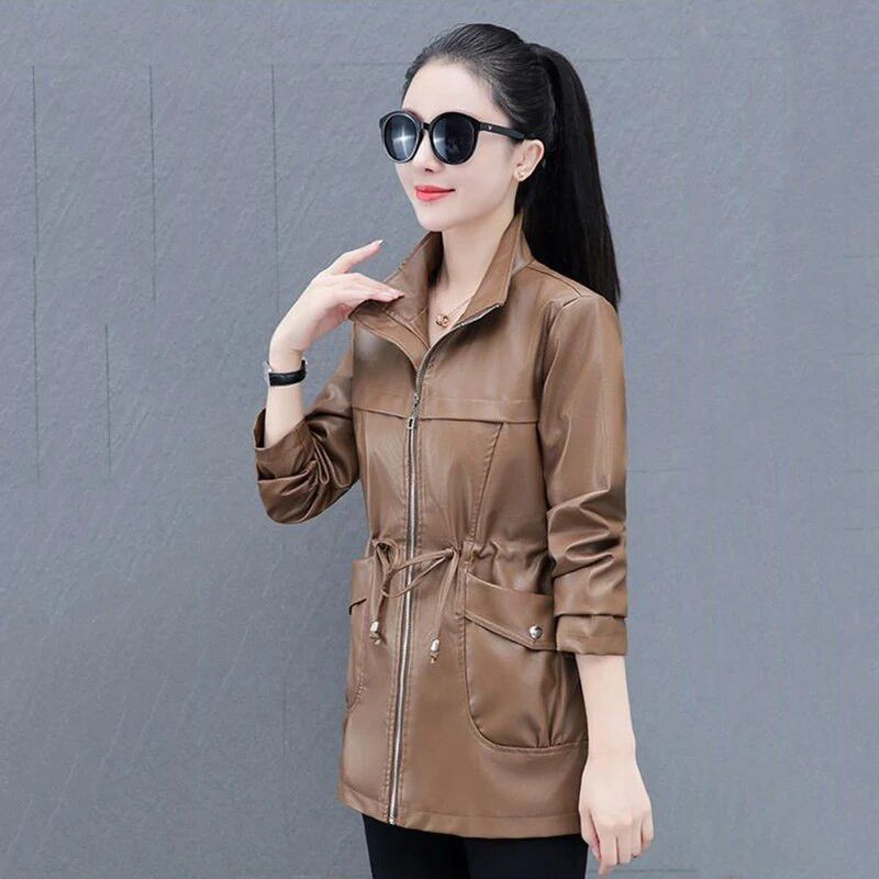 Csúcskategóriás temperamentum bőr női őszi és téli új karcsú és öregedésgátló divatos szabadidő polár melegen tartásra. Kabát Tide