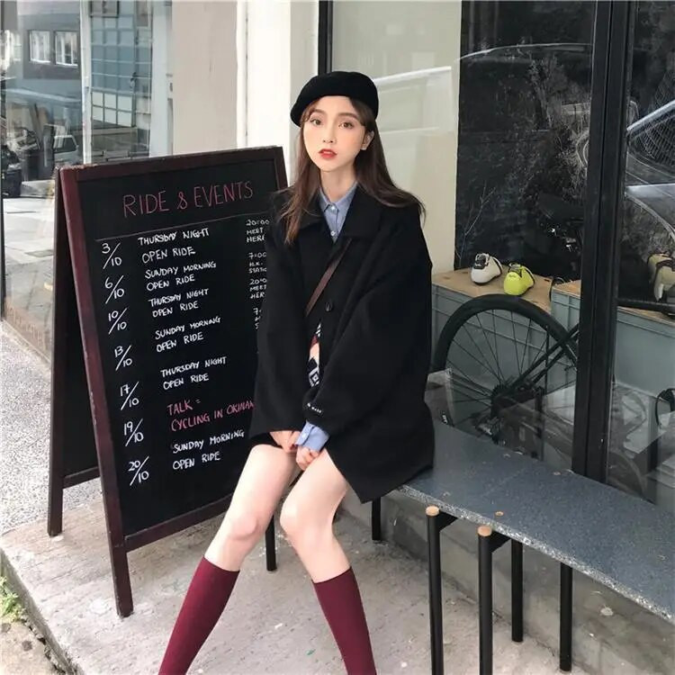 Koreai hosszú gyapjúkabát Női alkalmi laza póló nyakú felsőruházat Őszi téli női elegáns treck kabát Tweed kabát