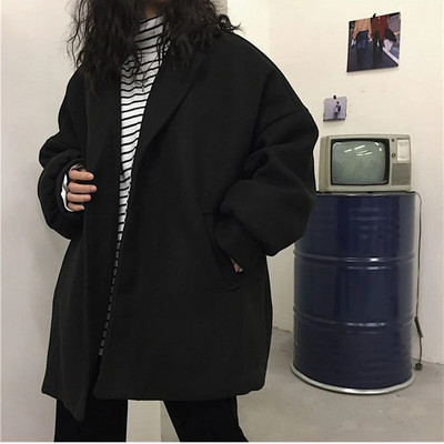 Gidyq Γυναικεία ψεύτικα μάλλινα παλτό Φθινοπωρινή μόδα Streetwear Bf Loose Jacket Casual Κορεάτικο Γυναικείο Χοντρό ζεστό ανάμεικτο πανωφόρι Νέο