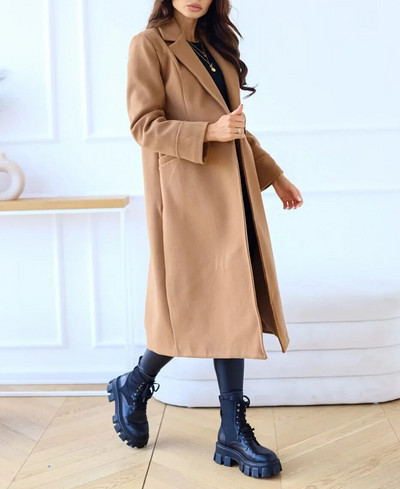 Elegantiškas vilnonis paltas moterims ilgomis rankovėmis Streetwear korėjietiškos mados striukės, tvirtos sagos, 2023 m. Nauji rudens žiemos paltai