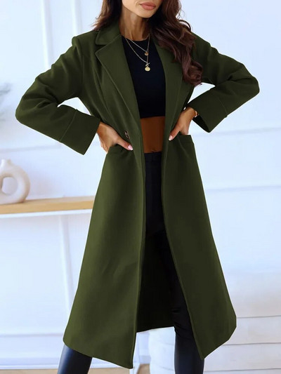 Elegantiškas vilnonis paltas moterims ilgomis rankovėmis Streetwear korėjietiškos mados striukės, tvirtos sagos, 2023 m. Nauji rudens žiemos paltai