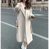 Brīvs mētelis sievietēm Ikdienas vienkrāsains virsdrēbes ar jostu Korejas modes biroja sieviešu virsjaka Apģērbi Rudens un Ziemas Jaunums 2023