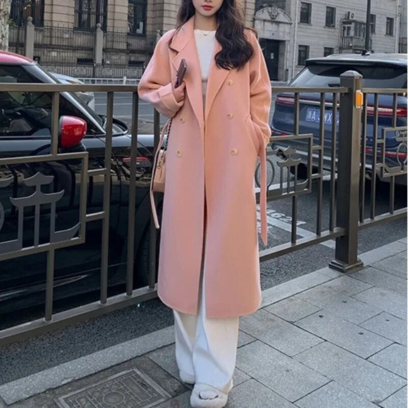 Brīvs mētelis sievietēm Ikdienas vienkrāsains virsdrēbes ar jostu Korejas modes biroja sieviešu virsjaka Apģērbi Rudens un Ziemas Jaunums 2023