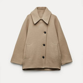 2024. gada rudens, ziema, jauns sieviešu vilnas maisījums, īss mētelis, krekls, apkakle, apmetnis, piedurknes, vējjaka, virsdrēbes.