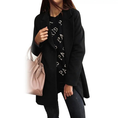 Μάλλινα παλτό Φθινοπωρινό χειμωνιάτικο μάλλινο τζάκετ πέτο Διπλά κουμπιά Κομψά γυναικεία μπουφάν μεσαίου μήκους Κορεάτικα πανωφόρια καμπαρντίνα