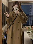 Γυναικείες καμπαρντίνες με διπλό στήθος 2023 Φθινόπωρο Χειμώνας Μασίφ casual τσέπες Μπουφάν Office Lady Turn Down γιακά Παλτό