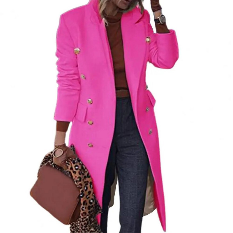 2023 m. Nauji rudens žiemos moteriški vilnoniai paltai su atlapais, solidūs moteriški moteriški didelio dydžio paltai.