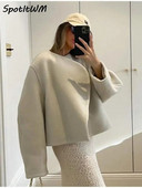 Női elegáns fehér bő őszi felsőruházat, V-nyakú, hosszú ujjú, meleg, vastag kardigán, alkalmi divat iroda Utcai rövid dzsekik