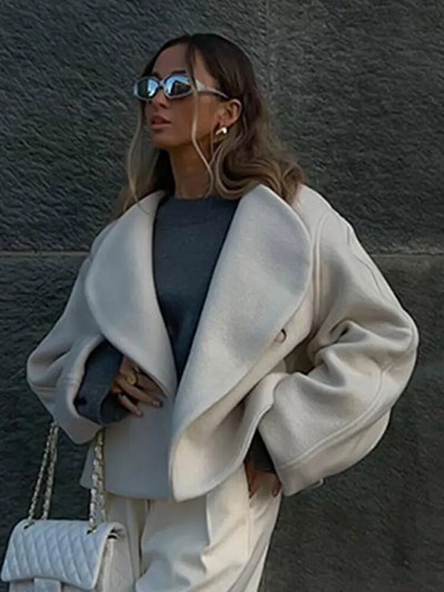 Női elegáns fehér bő őszi felsőruházat, V-nyakú, hosszú ujjú, meleg, vastag kardigán, alkalmi divat iroda Utcai rövid dzsekik