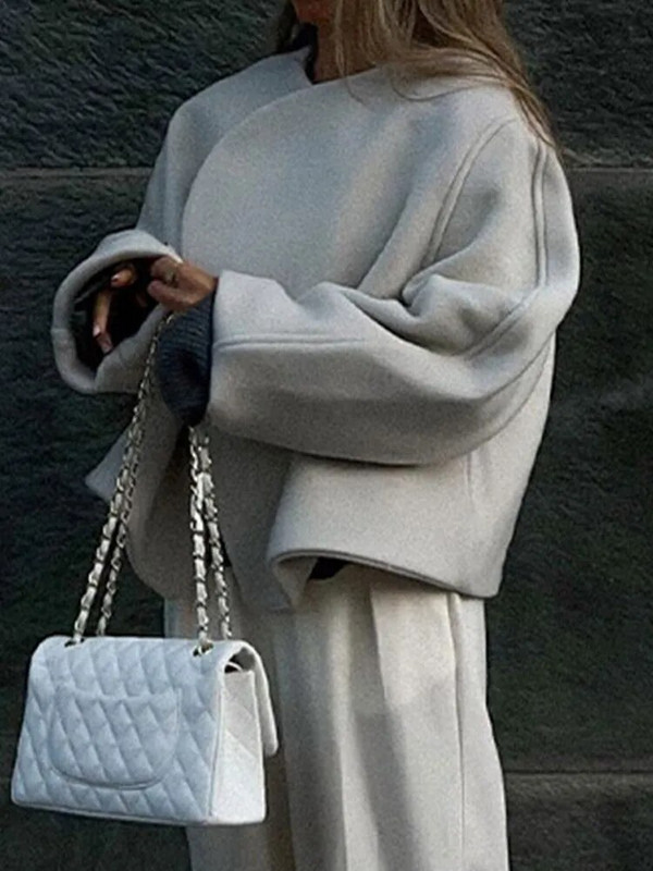 Női elegáns fehér bő őszi felsőruházat, V-nyakú, hosszú ujjú, meleg, vastag kardigán, alkalmi divat iroda Utcai rövid dzsekik