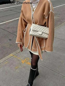 Biezs vilnas mētelis sieviešu elegants, mežģīņots, brīvas sieviešu jakas ar vienrindu 2023. gada ziemas paneļiem.