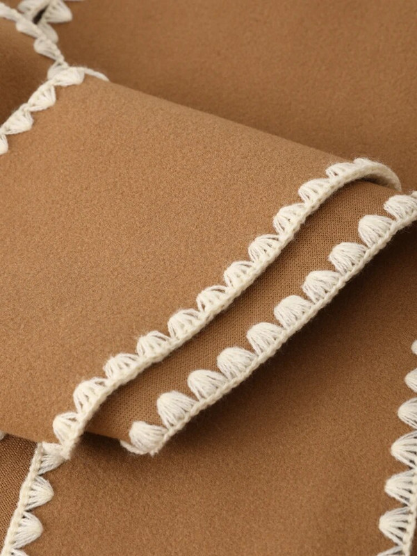 Biezs vilnas mētelis sieviešu elegants, mežģīņots, brīvas sieviešu jakas ar vienrindu 2023. gada ziemas paneļiem.