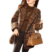 Pavasara un rudens jaunās modes korejiešu brīvs, slaids temperamenta mētelis, sieviešu Džokera uzvalks, apkakles rūtains, izklāts ar plānu vilnas mēteli