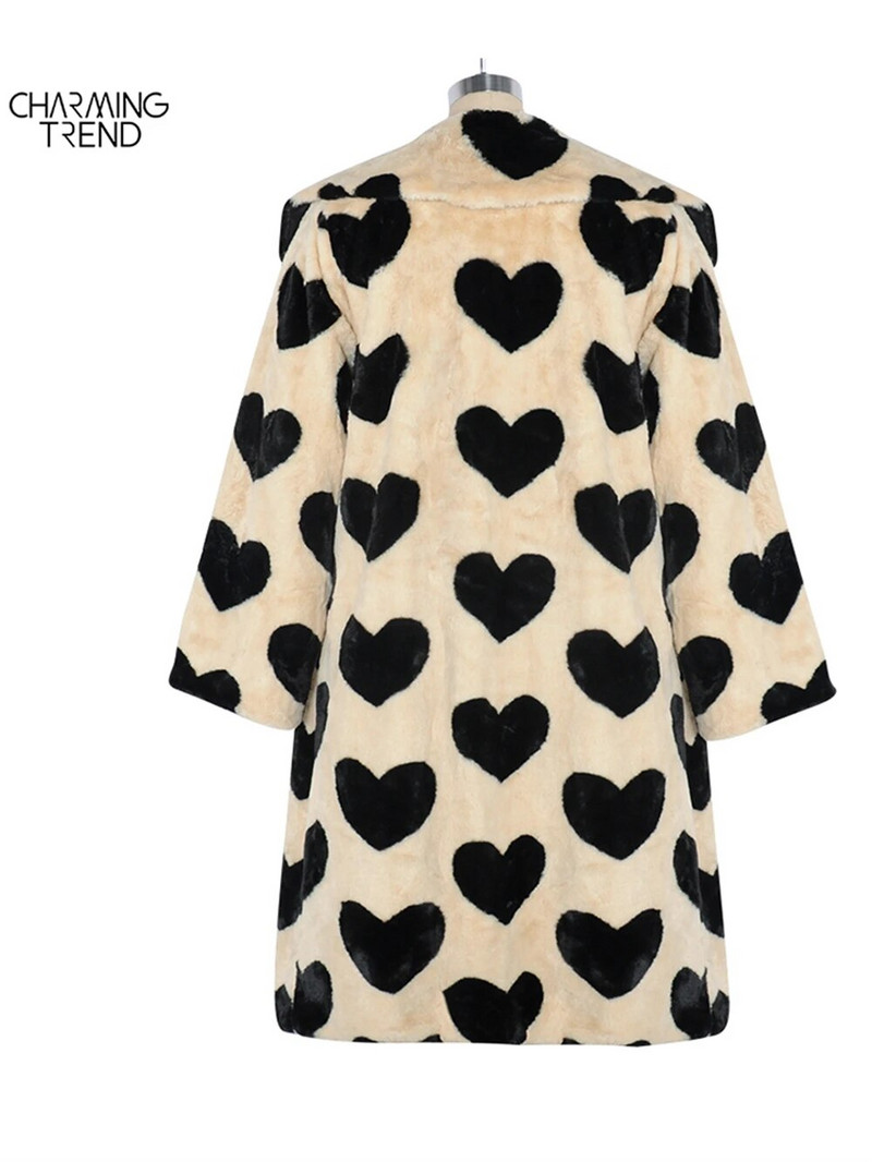 2022. gada ziemas Sieviešu silts mākslīgās kažokādas mētelis Mīlestības raksts Sieviešu garais mētelis Apkakle Sieviešu silts plīša mētelis Klasisks brīvs mētelis