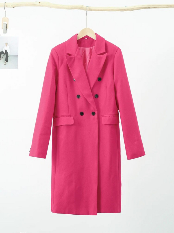 Sieviešu rožu sarkana divrindu garie mēteļi atloks ar garām piedurknēm modes sieviešu mēteļi rudens ziema elegants biroja sieviešu apģērbs