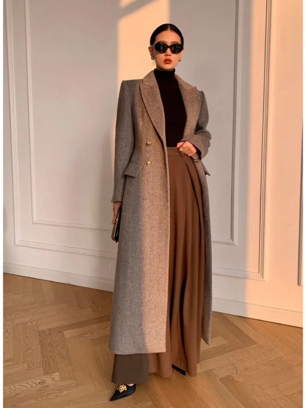 Kavos spalvos vilnonis kostiumas rudens ir žiemos Naujas retro aukščiausios klasės temperamentas, iki juosmens Vilnonis paltas paltas Moteriška žieminė striukė