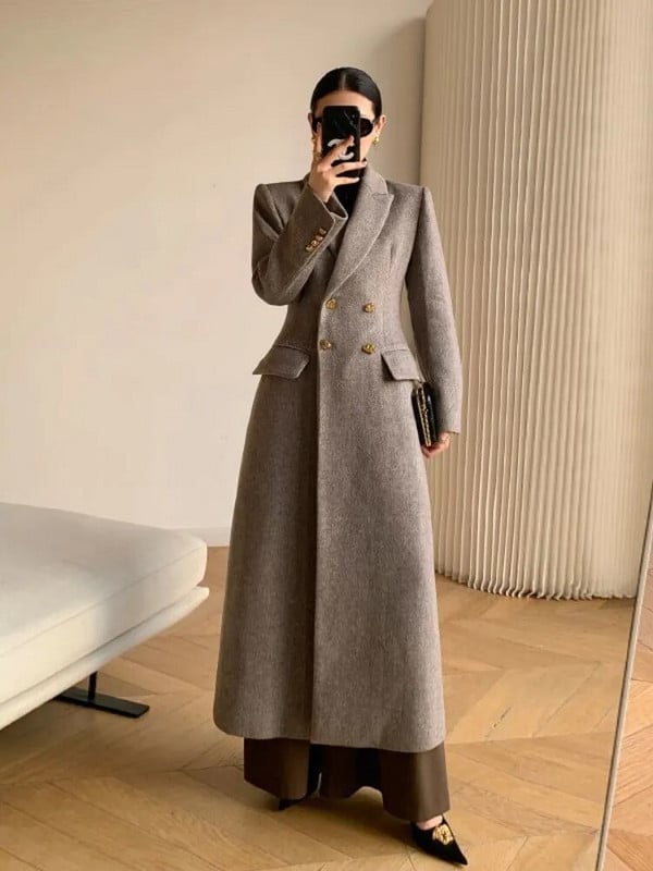 Kavos spalvos vilnonis kostiumas rudens ir žiemos Naujas retro aukščiausios klasės temperamentas, iki juosmens Vilnonis paltas paltas Moteriška žieminė striukė