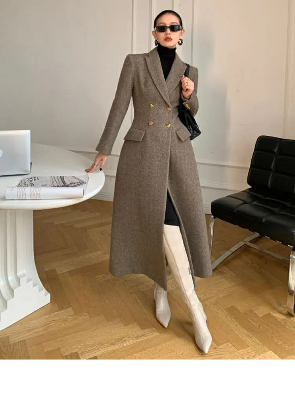 Kavos spalvos vilnonis kostiumas rudens ir žiemos Naujas retro aukščiausios klasės temperamentas, iki juosmens Vilnonis paltas paltas Moteriška žieminė striukė