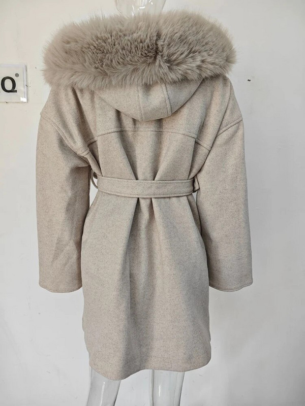 UCXQ viltus noņemama kažokādas apkakle ar regulējamu dizaineru vilnas jaka sievietēm Modes bieza silta mēteļa augšdaļa 2023 rudens Jaunums 23A4455