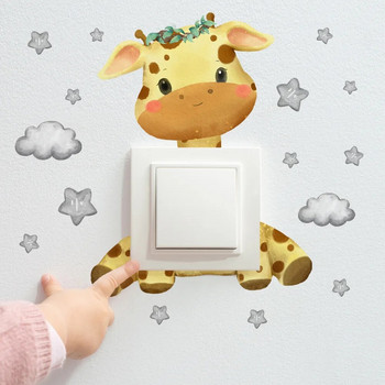 Сладък жираф мечка слон звезда превключвател стикер детска бебешка декорация на спалня самозалепващи тапети за домашен декор детски стикери за стена