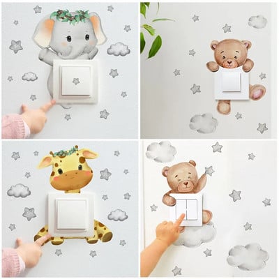 Cute Giraffe Bear Elephant Star Switch Sticker Kid Baby Bedroom Decoration Self-adhesive Home Decor Wallpaper Child Wall Decals