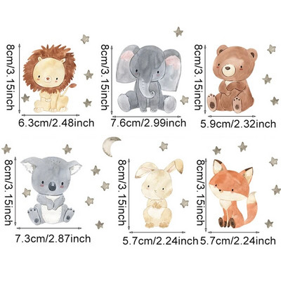 6db/készlet Rajzfilm állatkapcsoló matrica Aranyos dekoratív matrica fali gyerekszobába baba óvodai fali matricák csillagok lakberendezés