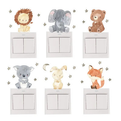 6 τμχ/σετ Boho Color Cute Smile Cartoon Animals Διακόπτης για τοίχο Παιδικό Δωμάτιο Βρεφικό δωμάτιο Αυτοκόλλητα τοίχου Αστέρια Διακόσμηση σπιτιού