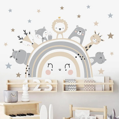 Drăguț Curcubeu Hipopotam Leu Vulpe Girafă Animal Stele Autocolant de perete Pepinieră Detașabil Vinil Decalcomanii de perete Camera copiilor Decor interior