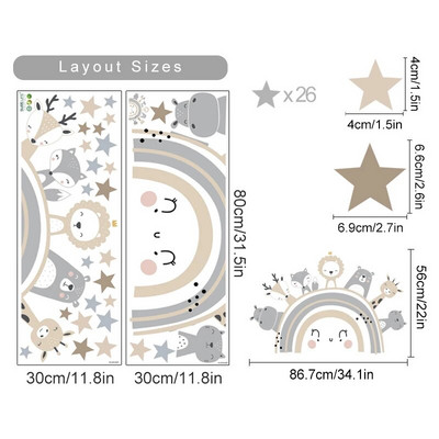 Jauki varavīksnes nīlzirgs lauva lapsa žirafe dzīvnieki zvaigznes sienas uzlīmes bērnistaba noņemamas vinila sienas uzlīmes bērnu istabas interjers mājas dekors